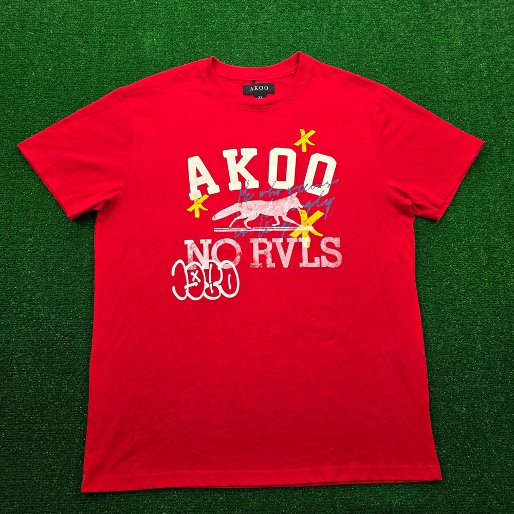AKOO Tshirt Mens XL Red Graphic Tee Fox Print No Rivals Streetwear Casual